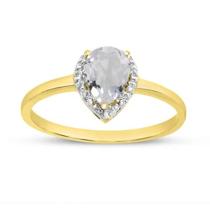 10k Yellow Gold Pear White Topaz And Diamond Ring - Picture 1 of 6