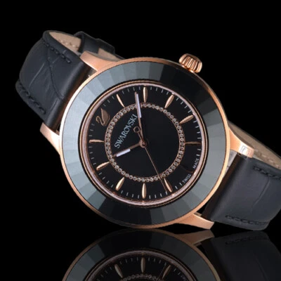 Swarovski Women's Watch Octea Lux Rose Gold Tone Case Black Dial Strap 5414410 - Image 1 of 4