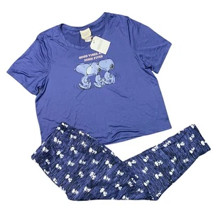 Munki Munki Snoopy Peanuts Size 1X T-Shirt Jogger Pajama Lounge Set NWT - Picture 1 of 6
