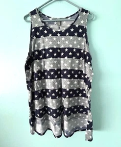 Camiseta sin mangas Honeyme Curvy XL azul marino gris blanco estrellas elástica larga hecha en EE. UU. - Imagen 1 de 6