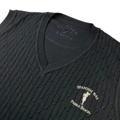 Cutter & Buck Men's Cotton Cable-Knit V-Neck Golf Sweater Vest Black • Large - Image 1 of 4