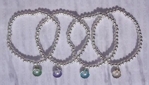 HANDMADE SILVER PLATED STACKING BEAD STRETCH BRACELET SHELL PEARL CHARM (060) - Picture 1 of 16