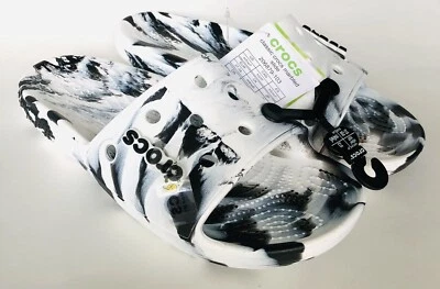 New Crocs Classic Marbled Slide Sandals Men's 5 ,  Women's 7 Black White 206879 - Image 1 of 3