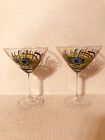 PAIR OF BEAUTIFUL HAND PAINTED CRYSTAL MARTINI GLASSES SIGNED BY ARTIST NL
