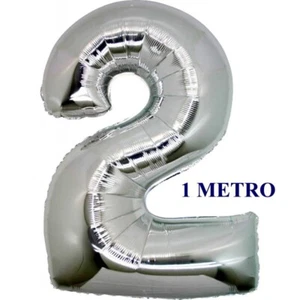 PALLONE PALLONCINO NUMERO 2 ARGENTO MYLAR 1 METRO COMPLEANNO DECORAZIONI - Foto 1 di 1