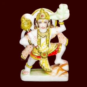 Hanuman Statue in Standing Pose in White Marble Bajrangbali Murti OmPoojaSohp - Picture 1 of 5