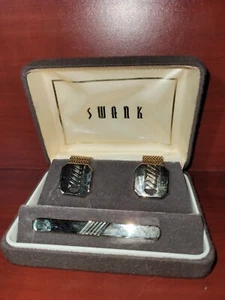 Vintage Swank Chainmale  Cufflinks & Tie Clip Set Gold Tone Men’s Jewelry In Box - Picture 1 of 2