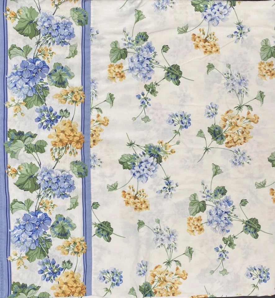 Sábanas planas y ajustadas vintage SPRINGS King de la década de 1990 geranios florales azules amarillos EE. UU. Foto 1 de 4