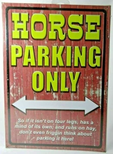 Horse Parking Only Tin Sign Metal Hanging 17 x 12-in Rustic Barn Garage Man Cave - Picture 1 of 1