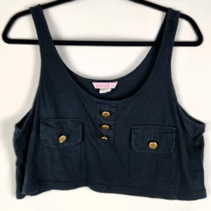 Supre Womens Singlet Crop Top Size M 12 Navy Blue Gold Button Detail Y2K Casual - Picture 1 of 9