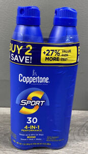 2 Pack Coppertone Sport SPF 30 4 in 1 Performance Sunscreen Spray Bonus Size