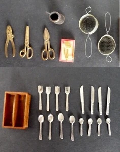 Vintage Lot Miniatur Puppenhaus Metall Silberbesteck Küchenutensilien und Werkzeuge - Bild 1 von 19