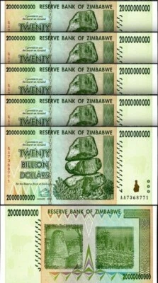 Zimbabwe 20 Billion 20,000,000​,000 Dollars 2008, UNC, 5 Pcs LOT, P-86 - Image 1 of 4