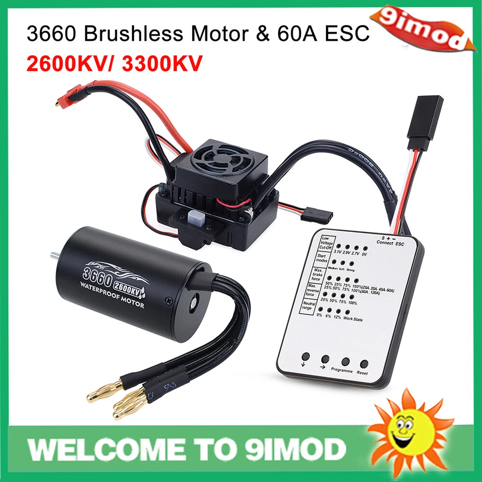 Waterproof 3660 2600KV 3300KV Brushless Motor ESC for Tamiya Traxxas 1/8 RC Car - Image 1 of 4