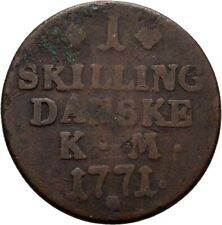 Dänemark 1 Skilling 1771 Kupfer  11,1 g  Original  #CFZ308