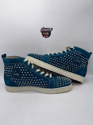 Christian Louboutin LOUIS ORLATO FLAT Calf Spike Stud Hi Teal Size 14 47 - Image 1 of 4