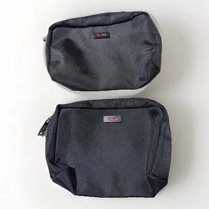 Tumi For Delta Black Zip Top Textured Small Soft Travel Pouches Set Lot Of 2 Two - Picture 1 of 3