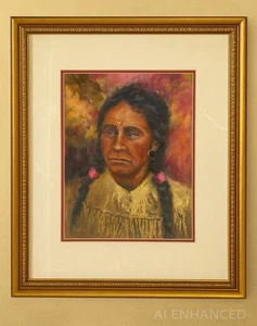 Retrato de nativos americanos pastel al óleo por Deanie Breiby Havre Montana enmarcado - Imagen 1 de 22