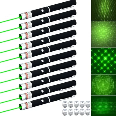 10PCS 2in1 Green Laser Pointer Pen 532nm Visible Star Beam Light Lazer Teach Pet - Bild 1 von 4