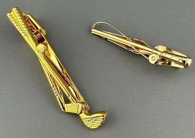 Lote de 2 palos de golf vintage con clip de barra de corbata tono dorado caña de pescar accesorios para hombre Foto 1 de 4