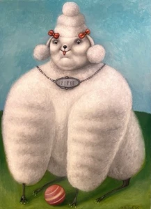 POODLE Original Oil Painting By Jocelyn Bullock 18x24 In Botero Inspired Dog Art - Picture 1 of 4