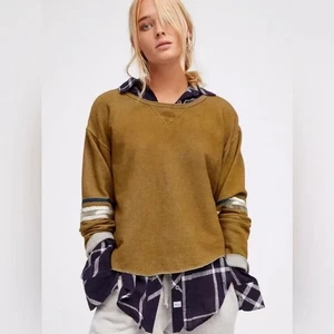 Free People Harper Pullover Top Embellished Sweatshirt Green Size XS - Picture 1 of 15