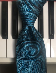 Gräfin Mara/elegante & längliche türkisblau-grün & schwarze schicke Paisley Seidenkrawatte - Bild 1 von 10