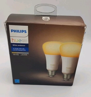 New Philips Hue White Ambiance A19 2-Pack E26 10W Smart Bulbs dimmable LED 800lm - Image 1 of 4