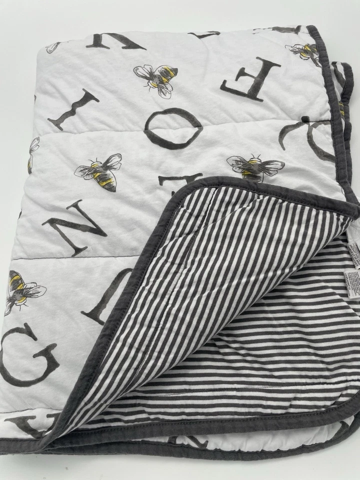 Burts Bees Manta Bebé Gris Rayas Letras Alfabeto Algodón Seguridad Lovey 27x34 Foto 1 de 4