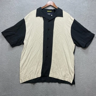 NAT NAST Shirt Mens XL Black Cream Silk Bowling Camp Style Button Up Retro - Image 1 of 4