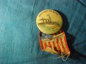 1898 SPANISH AMERICAN WAR Home Front PINBACK-REMEMBER THE MAINE - Picture 1 of 3