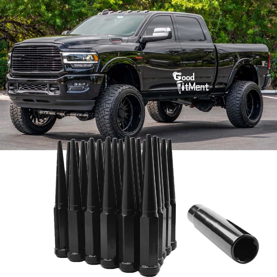 Tuercas de clavo 32 piezas para Ram 2500 3500 negras M14x1,5 con llave acero de 4,4"" de alto 32X Foto 1 de 4