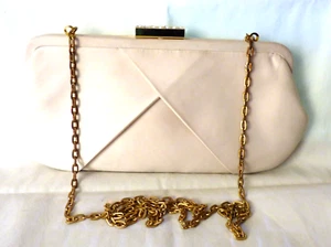 1980s La Regale Leather Cream Convertible Clutch Evening Bag Rhinestone Clasp - Picture 1 of 4