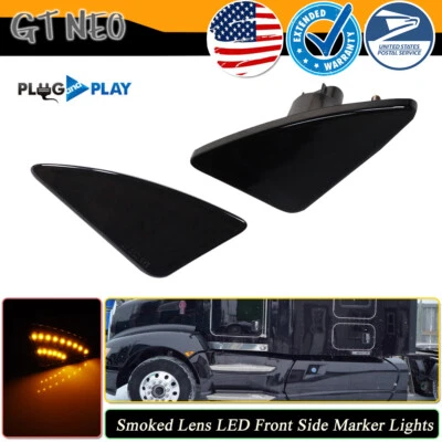 Smoked LED Front Turn Signal Lights For Kenworth T660 T170 T270 T370 Semi-Trucks - Image 1 of 4