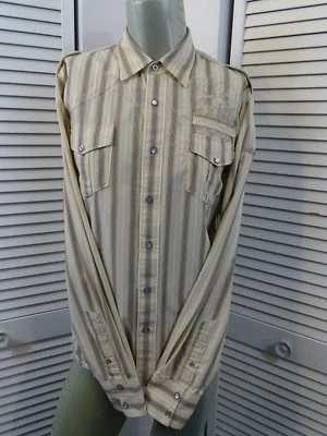 Monarchy Western Embr. para hombre Camisa LS Marrón Amarillo Blanco Rayas Perla Broches XXL Foto 1 de 4
