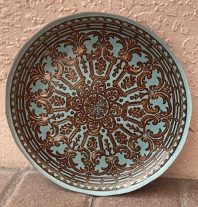 Foil Art Glass Plate ~ Light Sky Blue And Copper Colors 7 7/8” From Estate Home - Picture 1 of 8