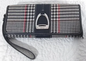 Chaps Wristlet Wallet Women Beige Black Houndstooth Plaid Faux Leather - Imagen 1 de 6