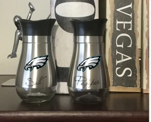 Philadelphia Eagles NFL Silver Glass Stainless Steel Salt & Pepper Shaker Set - Picture 1 of 1