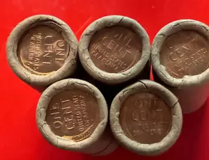 "5" TAILS/TAILS OBW BU LINCOLN WHEAT PENNY ROLLS YEARS UNKNOWN UNCIRCULATED++++ - Picture 1 of 7