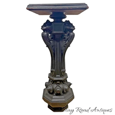 antique victorian lion head pedestal ebonized marble top stand renaissance 1870 - Image 1 of 4