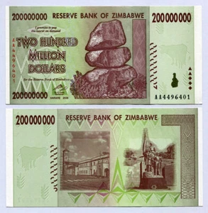 Zimbabwe 200 Million Dollars Banknote AA+ 2008 Uncirculated 100 Trillion Series - Picture 1 of 1