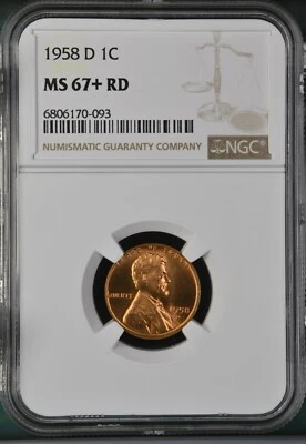 1958-D  RD 1C Lincoln Wheat One Cent NGC MS67+RD  6806170-093 - Image 1 of 2
