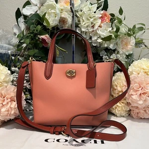 COACH Pebble Leather WILLOW TOTE 24 w/Crossbody ~ Light Coral Colorblock - Picture 1 of 7