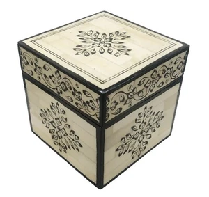Caja de joyería con incrustación de huesos diseño floral decorativo grabado pintura decoración del hogar regalo - Imagen 1 de 3