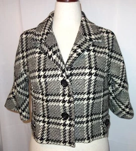 Tommy Hilfiger Houndstooth Black & White Wool Blend Lined Short Jacket Size 12 - Picture 1 of 6