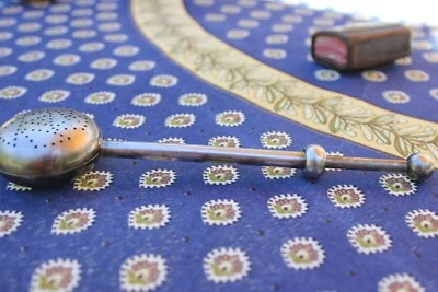 Vintage Silver Round Shaped Loose Tea Infuser Spoon Push Spring Open & Close 7" - Image 1 of 4