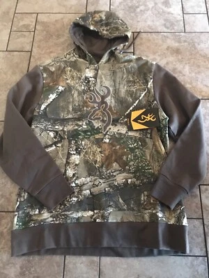 NWT Mens Medium Browning Realtree Edge Hunting Hoodie Camo Solid Sleeve - Image 1 of 2