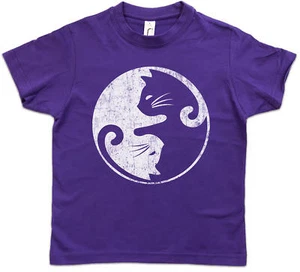 Cats Yin & Yang Kids Boys T-Shirt and Cat Circle Symbol Sign Fun Lover Love - Picture 1 of 1