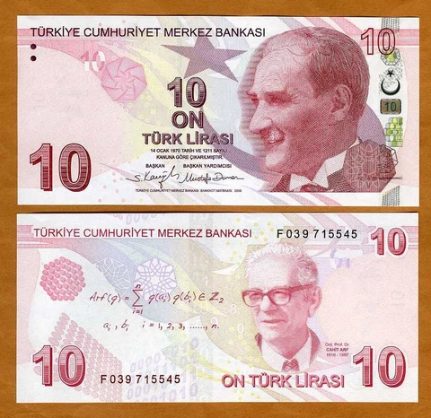 Turkey, 10 Lira 2009 (2022), P-223f, F-Prefix UNC Mathematician Cover