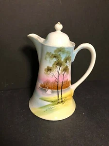 ANTIQUE HAND PAINTED FINE BONE PORCELAIN COFFEE TEAPOT JAPAN NIPPON CROWN MARK! - Picture 1 of 12